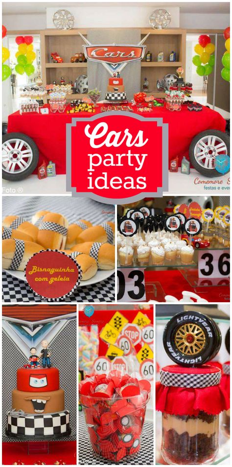 A Disney Cars boy birthday party with awesome decorations, cake and treats!  See more party planning ideas at CatchMyParty.com! Auto Party, Mcqueen Birthday, 4de Verjaardag, Cars Birthday Party, Disney Cars Party, Disney Cars Birthday, Cars Birthday Party Disney, Car Themed Parties, Car Birthday Theme