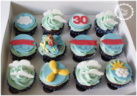 Plane cupcakes by Planet Cakes Plane Cupcakes, Airplane Cupcakes, Airplane Birthday Cakes, Planet Cake, Airplane Cake, Planes Birthday, First Birthday Cupcakes, Planes Party, Airplane Birthday Party