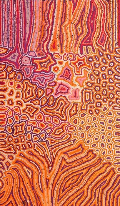 Pikilyi Jukurrpa (Vaughan Springs Dreaming) by Sarah Napaljarri Simms Indigenous Australian Art, Aboriginal Painting, Motif Art Deco, Arthur Rackham, Soyut Sanat Tabloları, Arte Inspo, Orange And Pink, Australian Art, Cute Patterns Wallpaper