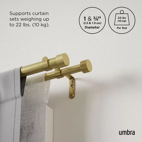 Umbra Cappa Double Curtain Rod | The Container Store Double Curtain Rod Set, Modern Curtain Rods, Double Curtain Rod, Drywall Anchors, Tab Top Curtains, Curtain Rod Brackets, Double Rod Curtains, Double Curtains, Curtain Hardware