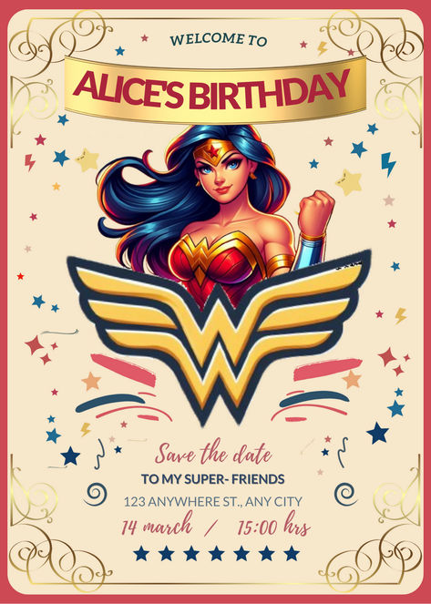 Check out coordinating items on our ETSY SHOP: https://malidesignstore.etsy.com/ Wonder Woman Birthday Invitations, Women Superhero, Wonder Woman Birthday, Superhero Birthday Invitations, Woman Birthday, Birthday Invitation Template, Superhero Birthday, Super Hero, Digital Download Etsy