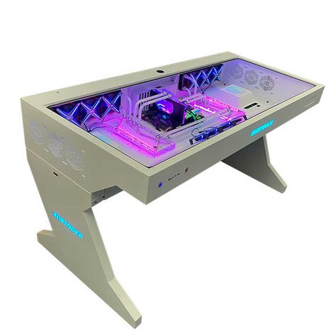 Gaming Desk Build, Gaming Rooms Ideas, Custom Pc Desk, Pc Build Ideas, Built In Computer Desk, Gaming Rooms, Tower Games, Table Computer, Gaming Pc Build