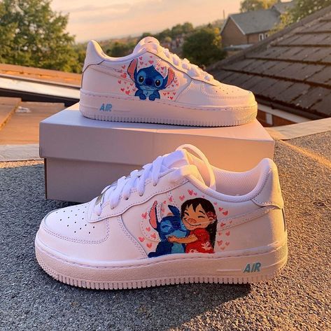 𝐥𝐢𝐥𝐨 𝐚𝐧𝐝 𝐬𝐭𝐢𝐭𝐜𝐡 𝐜𝐮𝐬𝐭𝐨𝐦𝐬 !! 𝐩𝐨𝐬𝐬𝐢𝐛𝐥𝐲... Custom Sneakers Diy, Custom Shoes Diy, Nike Shoes Girls, White Nike Shoes, Trendy Shoes Sneakers, Jordan Shoes Girls, Preppy Shoes, Custom Nike Shoes, All Nike Shoes