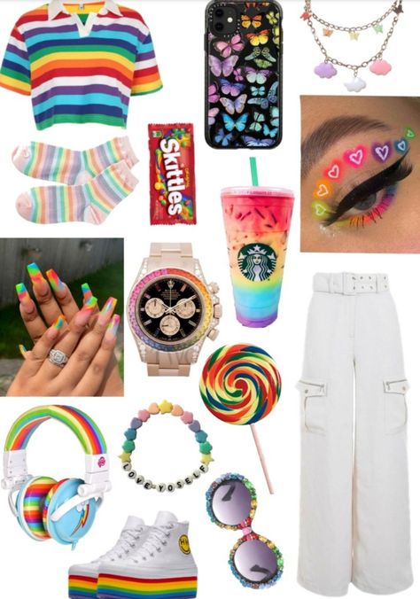 RAINBOW OUTFIT BADB*TCH Rainbow Outfit Ideas, Rainbow Outfit Aesthetic, Rainbow Outfit, Over The Rainbow, Baddie Outfits, Character Outfits, Aesthetic Outfits, Outfits Aesthetic, Dream Wardrobe