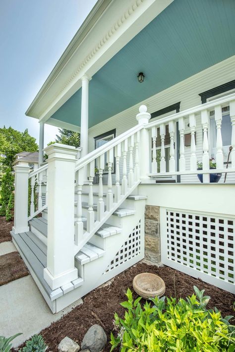 Historic Victorian Porch Recreation — Degnan Design-Build-Remodel Victorian Porch Ideas, Victorian Front Porch, Front Porch Stairs, Front Porch Remodel, Victorian Homes Exterior, Front Porch Steps, Porch Stairs, Victorian Porch, Porch Design Ideas