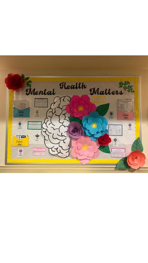 RA board for mental health awareness February Bulletin Board Ideas, Residence Life Bulletin Boards, Counselor Bulletin Boards, School Counseling Bulletin Boards, Res Life Bulletin Boards, Ra Bulletin Board Ideas, فن الرسم بالمسامير, Social Work Offices, Nurse Bulletin Board