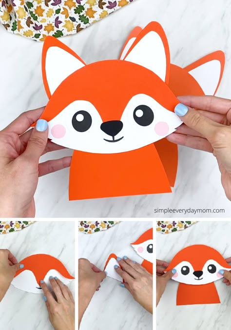 This cute fox craft is a fun project for fall. Download the free printable template and make with preschool, kindergarten, and elementary children. Its an easy kids craft! #simpleeverydaymom Raccoon Craft, Forest Animal Crafts, Fox Craft, Paper Peonies Tutorial, Fox Printable, Fox Birthday, Paper Fox, Fox Crafts, Circle Crafts