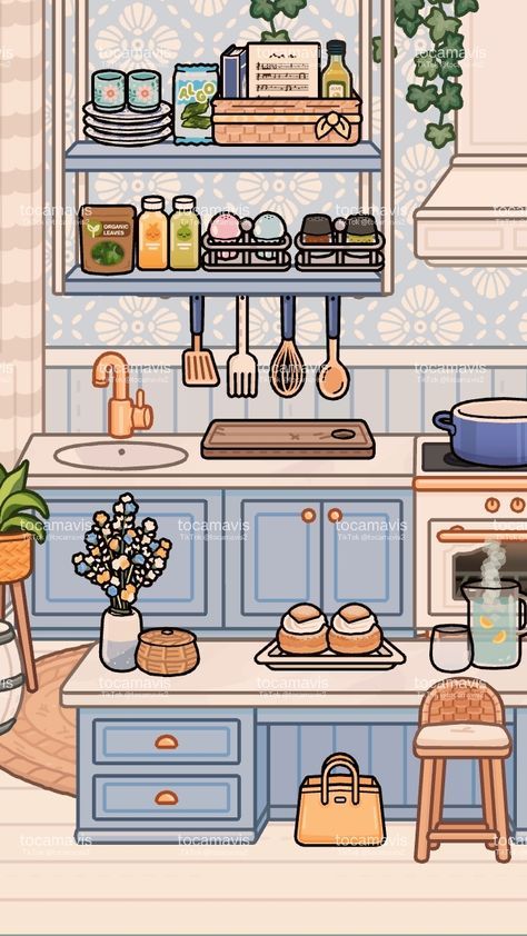 Kitchen Design Toca Boca, Toca Boca Mansion Ideas Kitchen, Toca Boca House Kitchen, Toca World Family House Ideas, Costal Villa Toca Boca, Toca Boca Dining Room, Toca Boca Beach House Ideas, Toca Boca Kitchen, Toca Boca Hair Salon