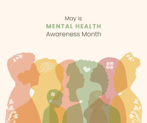 May is Mental Health Awareness month Banner. Informing, reminding about importance of good state of mind. Psychological well-being presentation. Minimalist design with people silhouette in flat style. May Is Mental Awareness Month, May Mental Awareness Month, Health Priority, Health Awareness Poster, People Silhouette, Space Banner, Metal Health, Mental Health Month, Awareness Poster