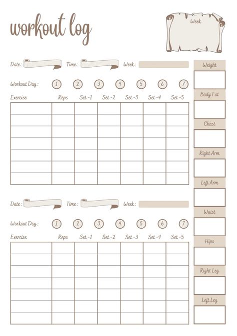 Clean and Elegant Workout Log - Templates by Canva Workout Log Printable, Gym Planner, Training Journal, Printable Workout, Workout Log, Workout Days, Fitness Photos, Balance Exercises, Workout Schedule