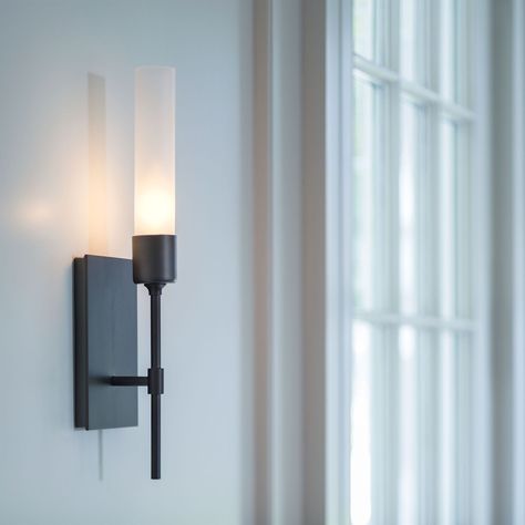 Hubbardton Forge - Urban Lighting Hubbardton Forge Lighting, Contemporary Sconces, Beauty Of Simplicity, Urban Lighting, Indoor Wall Sconces, Glass Cylinder, Iron Lamp, Hubbardton Forge, Black Shade