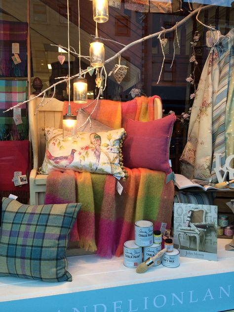 January window display #dandelionlane Furniture Shop Window Display, Sewing Window Display, January Window Display, Furniture Store Window Display, Clothing Window Display, Bedhead Ideas, Store Display Window, Textile Display, Charity Shop Display Ideas