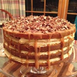 Luscious Four-Layer PHILLY Pumpkin Cake Recipe - Allrecipes.com 3 Layer Pumpkin Cake, Pumpkin Cake Recipe, Thanksgiving Foods, Pumpkin Cake Recipes, Nutter Butter Cookies, Pumpkin Spice Cake, Nutter Butter, Vegetarian Cake, Pumpkin Pecan