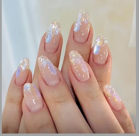 Birthday Nail Designs, Glitter Tip Nails, Korean Nail Art, Nagellack Trends, Graduation Nails, Korean Nails, Coffin Press On Nails, Blush Nails, Birthday Nails