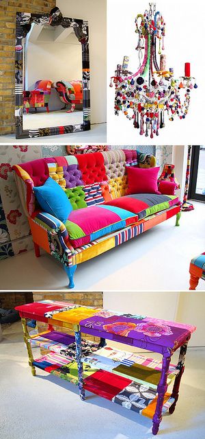 Squint by decor8, via Flickr..Hello amazing.couch and chandelier from heaven. Patchwork Furniture, Patchwork Sofa, Diy Sofa, Sofa Colors, Funky Furniture, Colorful Furniture, Reupholster, Furniture Makeover, Cool Furniture