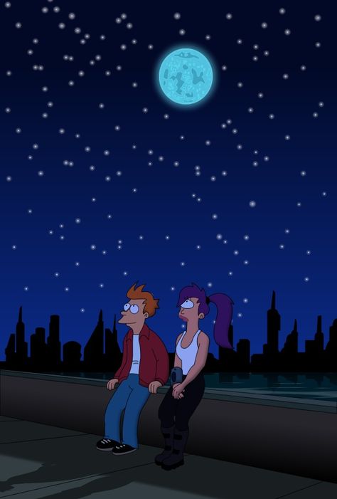 Leela And Fry Love Futurama, Futurama Leela Wallpaper, Bender Wallpaper Futurama, Fry And Leela Tattoo, Futurama Wallpaper Aesthetic, Fry Futurama Icon, Futurama Background, Leela And Fry, Fry And Bender