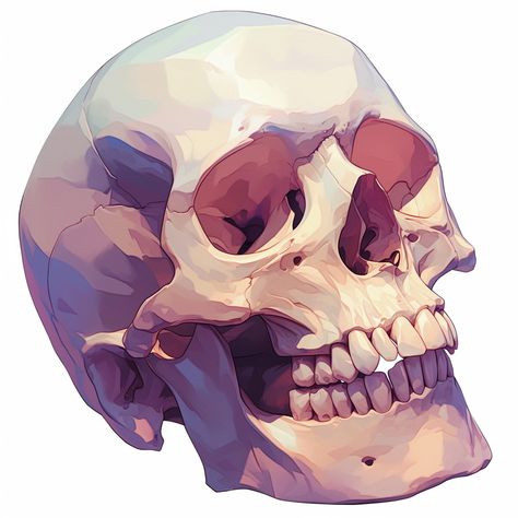 Female Skull Reference, Hand Holding Skull Reference, Skull 3/4 View, Skeleton Perspective, Human Skull Side View, Skull Perspective, How To Draw A Skull, Skull Drawing Reference, Bones Sketch