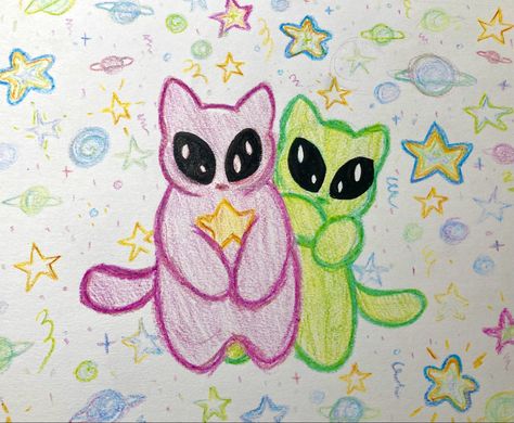 Alien Drawing Aesthetic, Easy Alien Drawings, Ikea Alien Drawing, Alien Pfp Cute, Cute Alien Drawing, Alien Cat Pfp, Alien Cat Drawing, Angel Cat Drawing, Alien Pfp