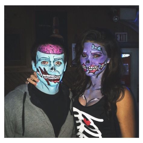 Couples costume, comic zombie, zombie makeup, pop art zombie, zombae, Halloween makeup Comic Zombie Makeup, Couple Halloween Face Paint, Vegas Halloween, Zombie Pop, Pop Art Costume, Halloween Face Paint, Pop Art Zombie, Bachelorette Vegas, Creepy Makeup