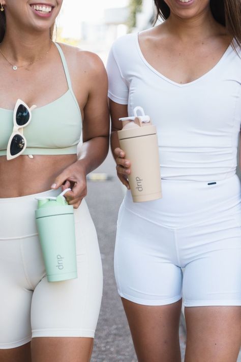 That girl aesthetic. 2 friends walking their dog, holding Drip's luxe stainless steel protein shakers. Protein Shaker Bottle, Aesthetic Gym, Protein Shaker, Love Aesthetic, Gym Accessories, Best Protein, Shaker Bottle, Workout Supplements, Active Women