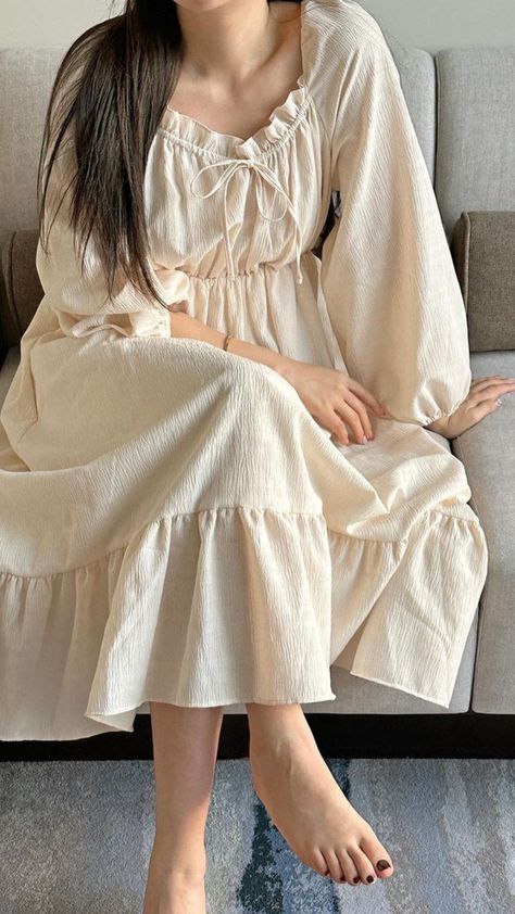 Home Outfit Dress, House Dress Aesthetic, Korean Sleepwear Dress, Aesthetic Night Gown, Pajama Dress Nightgowns, Simple Night Gown, Korean Pajamas Aesthetic, Home Dress Women Simple, Loose Fitting Dresses Summer