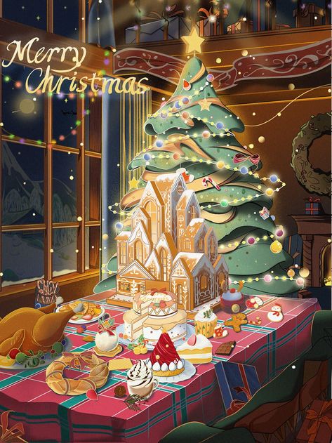 Christmas Scenery, Christmas Artwork, Merry Christmas Images, Merry Christmas Wishes, Christmas Illustrations, Christmas Wallpapers, Christmas Painting, Christmas Graphics, Navidad Diy