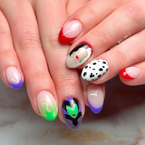 Cool Disney Nails, Disney Villain Nail Art, Universal Studio Nails, Hotel Transylvania Nails, Ratatouille Nails, Hercules Nails, Disney Villains Nails, Disney Movie Nails, Disney Theme Nails