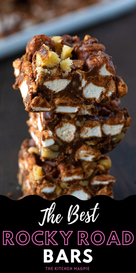 The Best Rocky Road Rocky Road Desserts, Rocky Road Cookies Recipe, Chocolate Marshmallow Bars, Rocky Road Candy Recipe, Rocky Road Squares, Best Rocky Road Recipe, Top Dessert Recipes, Rocky Road Candy, Rocky Road Bars