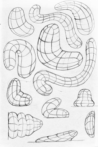 Organic Drawing Ideas, Twisting Forms Drawing, Form Drawing Practice, Organic Form Drawing, How To Draw Volume, Basic Forms Drawing, Shape Drawing Practice, Organic Forms Design, Drawing Using Shapes