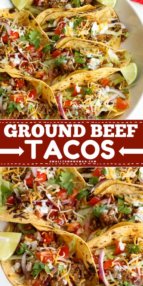 An easy Cinco de Mayo main dish with homemade taco seasoning! Your Cinco de Mayo dinner menu must have this beef taco recipe. Piled with your favorite toppings, these Mexican ground beef tacos are the BEST! Best Ground Beef Tacos, Ground Beef For Tacos, Beef For Tacos, Best Taco Meat Recipe, Ground Beef Taco Meat, Taco Recipes Ground Beef, Mexican Ground Beef, Taco Recipes Mexican, Street Taco Recipe