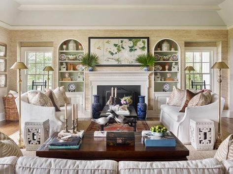 James Farmer Living Room, Neutral Traditional Living Room, Traditional Coastal Living Room, Side Of Fireplace, James Farmer, Living Room Design Styles, Kitchen Updates, Living Room Update, Coastal Living Room