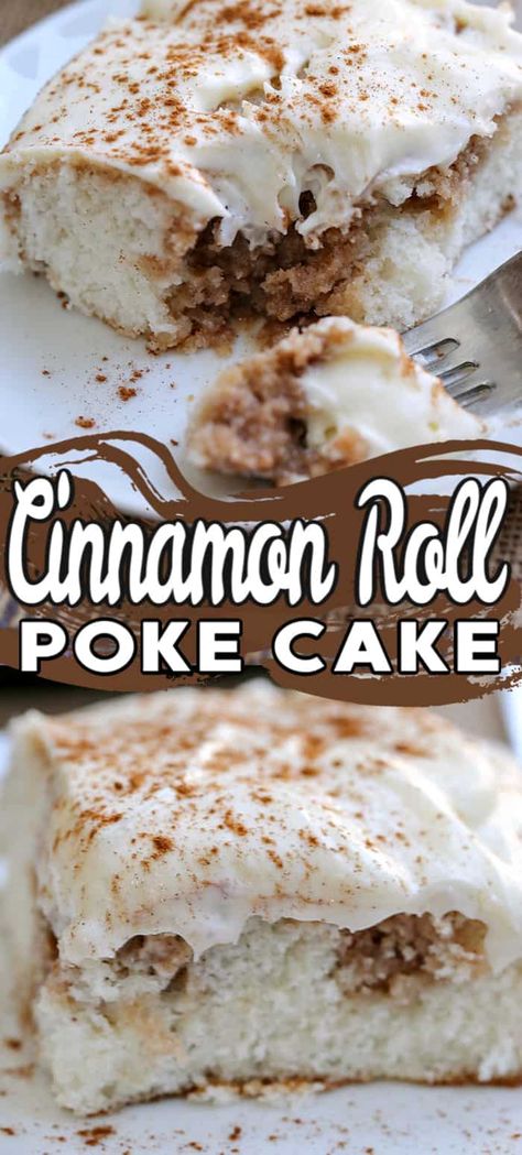 Cinnamon Roll Poke Cake, Cheesecake Cinnamon, Cinnamon Bun Cake, Cinnamon Cake Recipes, Roll Cheesecake, Cheesecake Easy, Cinnamon Roll Cheesecake, Poke Cake Recipe, Boxed Cake Mixes Recipes