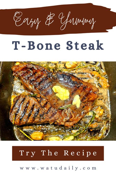 A T-bone steak is the best of both worlds, combining the rich flavor of a strip steak and the tender, buttery texture of a filet mignon. Perfectly seared and seasoned, this steak is a showstopper for any dinner. This recipe is easy and makes the juiciest, most flavorful T-bone steak every time. It pairs well with Au Jus, peppercorn, or mushroom sauce. #tbonesteak #steak #steakrecipe #easyrecipes #familyrecipes #midweekrecipes Tbone Steak Recipe Oven, T Bone Steak Recipe Grilled, T Bone Steak Recipe In Oven, T Bone Steak Recipe, Tbone Steak Recipe, Steak With Rosemary, Porterhouse Steak, Garlic Recipe, Grilled Steak Recipes