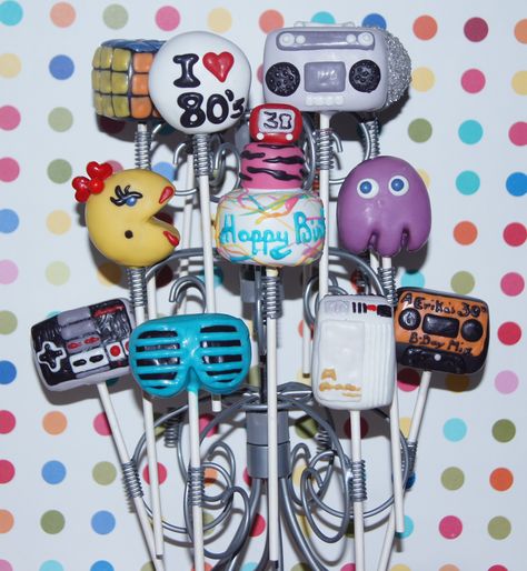 80s Cake Pops, 80s Themed Cake, 80s Cake, Themed Cake Pops, 80s Birthday, 80s Birthday Parties, 80s Decor, 80s Theme Party, 80s Theme