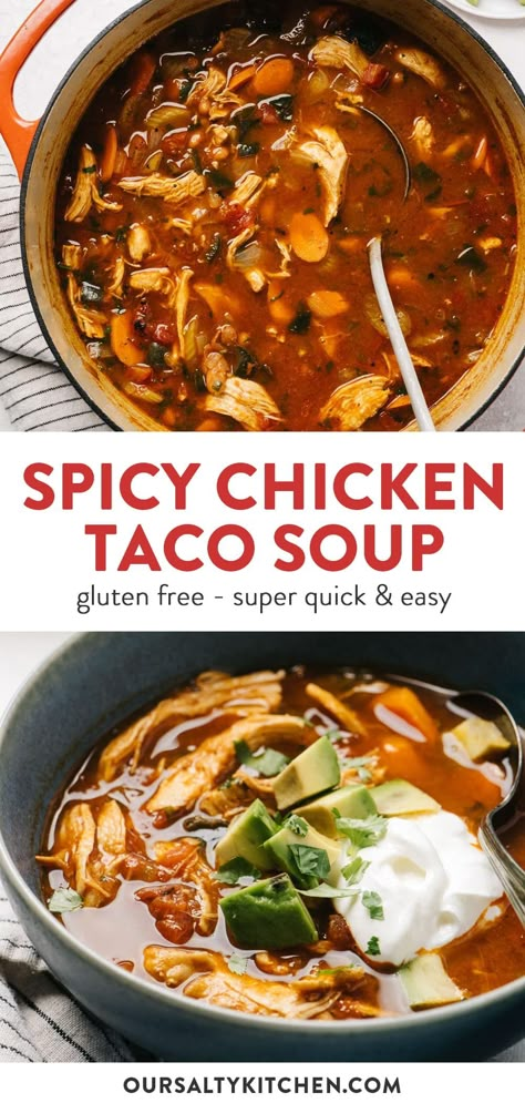 Spicy Soup Crockpot, Spicy Fall Soup, Spicy Crockpot Soup, Healthy Spicy Soup Recipes, Healthy Spicy Soup, Spicy Taco Soup, Healthy Spicy Food, Spicy Chicken Soup Crockpot, Spicy Soups And Stews