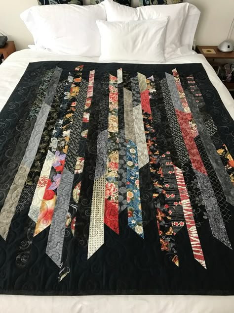 Necktie Quilts, Tie Projects, Jelly Roll Race Quilt, Japanese Quilt Patterns, Necktie Quilt, Asian Quilts, Strip Quilt, Sewing Quilts, Asian Fabric