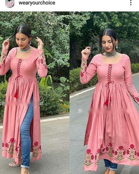 @sareebazaar1 posted on their Instagram profile: “New Arrival ❤️ Try It, Wear It, Love It & Be The Center Of Attraction With These #amazing #outfits…” Dori Designs For Kurti, Back Neck Designs For Kurtis, Dori Work, Pink Kurta, Dresses Design, Long Frock, Dress Neck, Saree Blouse Patterns, Dress Neck Designs