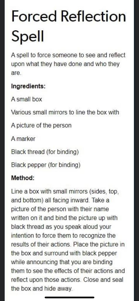 Compact Mirror Spell, Spell To Hex Someone, Spell To Make Someone See The Error Of Their Ways, Spells To Ruin Someones Life, Appear In Someones Dream Spell, Spells For Mean People, Reflection Spells, Spell To Protect Someone Else, Spell To Make Someone Apologize