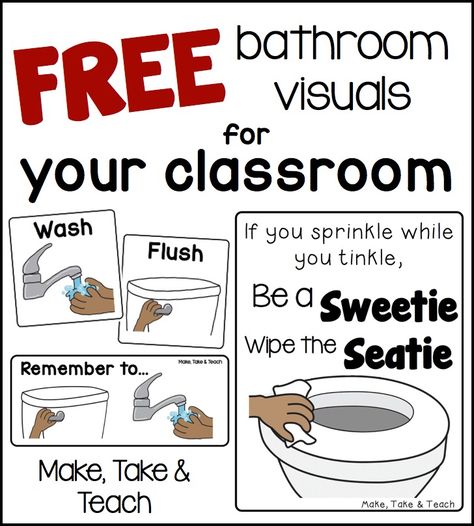 FREE Bathroom Visuals - Make Take & Teach Classroom Bathroom, Prek Classroom, Self Contained Classroom, Classroom Procedures, Classroom Behavior Management, Classroom Behavior, Classroom Rules, Beginning Of The School Year, First Grade Teachers