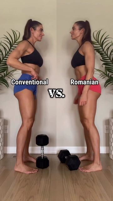 Sandy Sklar on Instagram: "Conventional Vs. Romanian DEADLIFTS ✔️ Conventional deadlifts are typically performed using a barbell, but can be done using a kettle or dumbbell. They engage the entire posterior chain, plus the quads, engage more muscles overall and are a powerful functional exercise! Romanian deadlifts place more emphasis on the glutes and hamstrings and are a solid choice to build that backside! They can be less taxing on the low back and are a great option for beginners and thos Rdl Exercise Vs Deadlift, Deadlift Women, Dumbbell Deadlift, Conventional Deadlift, Squat And Ab Challenge, Squats Challenge, Romanian Deadlift, Tuesday Workout, Posterior Chain