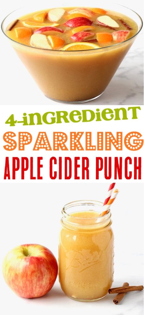 Fall Harvest Sparkling Apple Cider Punch, Sparkling Fall Cocktails, Fall Wedding Punch Recipes, Fall Food For Large Groups, Sparkling Cider Non Alcoholic, Fall Wedding Punch Recipes Non Alcoholic, Apple Cider Ideas, Sparkling Apple Cider Non Alcoholic, Apple Party Food