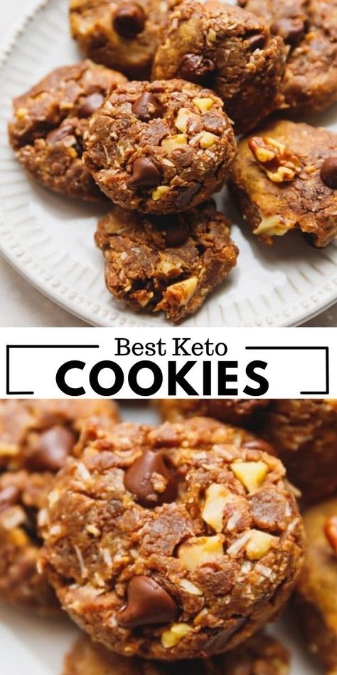 Best Keto Cookies, Keto Cookie Recipes, Keto Chocolate Chips, Healthy Cookie Recipes, Low Carb Treats, Baking Recipes Cookies, Low Carb Cookies, Low Carb Sweets, Keto Dessert Easy