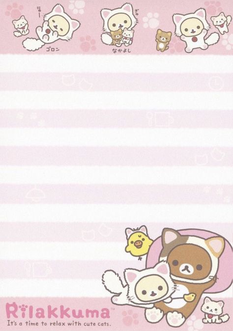 Rilakkuma Cat, Sanrio Notebook, Memo Pad Design, Hello Kitty Printables, Note Writing Paper, Writing Paper Printable, Memo Notepad, Memo Paper, Memo Pads