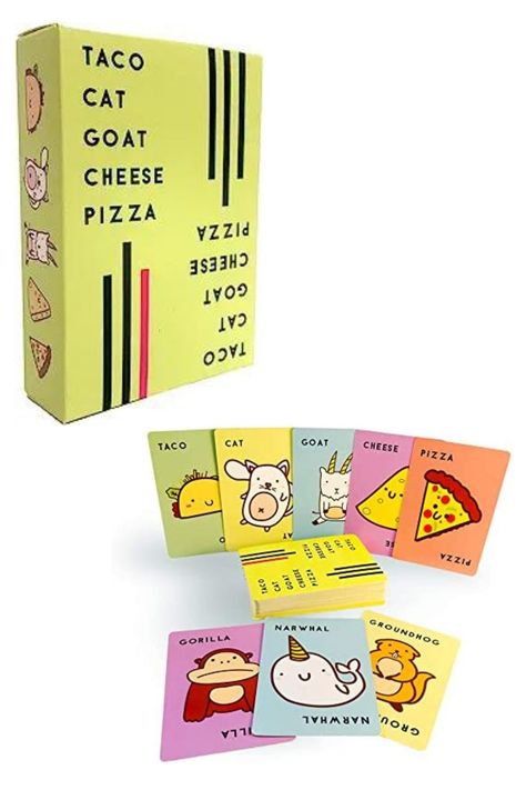 Taco Cat Goat Cheese Pizza Card game, family fun, funny game, game night, all ages, gamer Taco Cat Goat Cheese Pizza, Pizza Card, Goat Cheese Pizza, Board Game Night, Taco Cat, Pizza Cat, Funny Game, Cute Birthday Cakes, Math Games