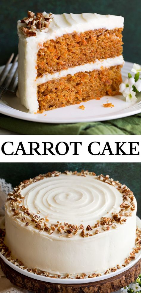 Carrot Cake - this is the BEST Carrot Cake you'll ever eat!! Made with an abundance of fresh carrots, sweet spices and a rich cream cheese frosting. Perfect texture, delicious flavor, moist crumb. I can't count how many times I've made this cake! #carrotcake #cake #dessert #birthday #easter #spring Carrot Cake King Arthur, Cooking Classy Carrot Cake, Carrot Cake Recipe No Oil, 4 Inch Carrot Cake Recipe, Doctored Up Boxed Carrot Cake, Carrot Cake Recipe No Pineapple, Carrot Cake Recipes From Scratch, To Die For Carrot Cake, Amish Carrot Cake Recipe