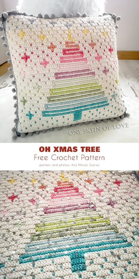 Crochet Pillow Patterns Free, Christmas Crochet Patterns Free, Crocheted Christmas, Crochet Blanket Pattern Easy, Winter Crochet, Crochet Pillow Cover, Crochet Cushion Cover, Crochet Xmas, Crochet Pillow Pattern