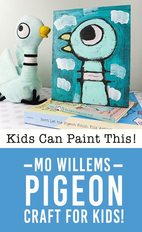 Mo Willem's Pigeon Craft for Kids - Easy and Fun Craft Idea for Kids #barnwoodcraftideas Mo Willems Activity, Pigeon Craft, Mo Willems Author Study, Mo Willems Pigeon, Mo Williams, Piggie And Elephant, Pigeon Books, Author Study, Book Program