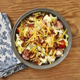 20 minutes · Gluten free · Serves 6 · This decadent Bacon Ranch Chopped Salad will satisfy the whole family. Whip it up as a side dish or starter to go with a steak dinner. Bacon Ranch Chopped Salad, Hamburger Salad, Chopped Salad Recipes, Steak Side Dishes, Fall Appetizers, Classic Salad, Juicy Steak, Summer Salad Recipes, Bacon Ranch