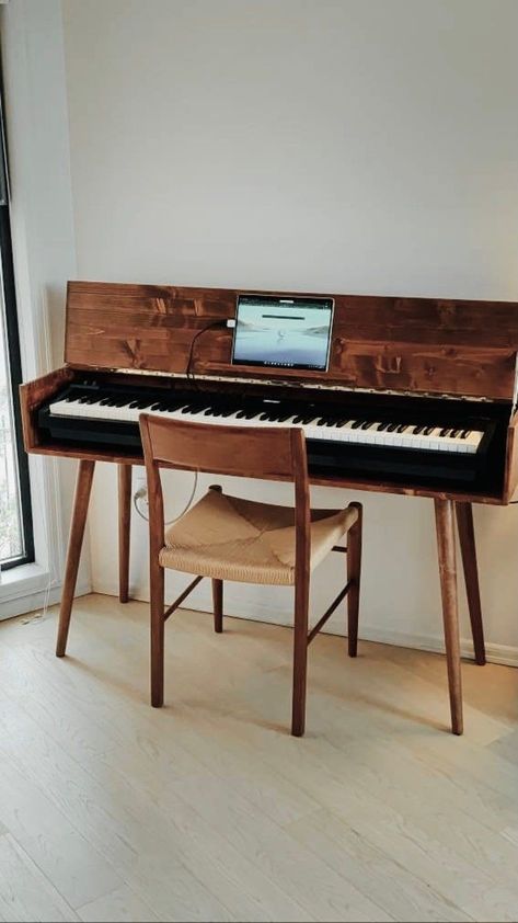 Keyboard In Living Room, Keyboard In Bedroom, Digital Piano In Living Room, Keyboard Room, Electric Piano Stand, Digital Piano Stand, Keyboard Decor, Piano Room Decor, Piano Table