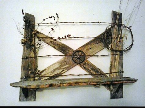 Jereme's barbed wire fence shelf Barbwire Crafts, Wood Signs Ideas, Barbed Wire Decor, Barb Wire Crafts, Carousel Art, Barbed Wire Fence, Barbed Wire Art, Garden Screens, Bar Wood